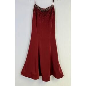 Morrell Maxie Formal Maxi Skirt Red Gold Rhinestones Prom Quinceañera HoCo Sz 2